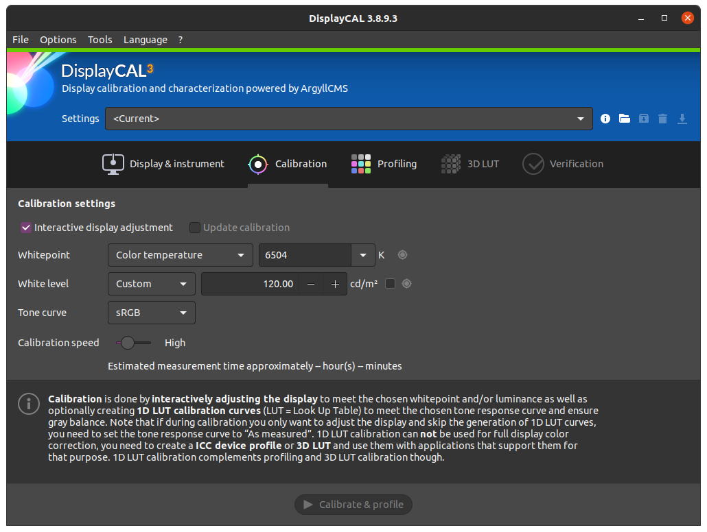 Capture d'écran de DisplayCAL